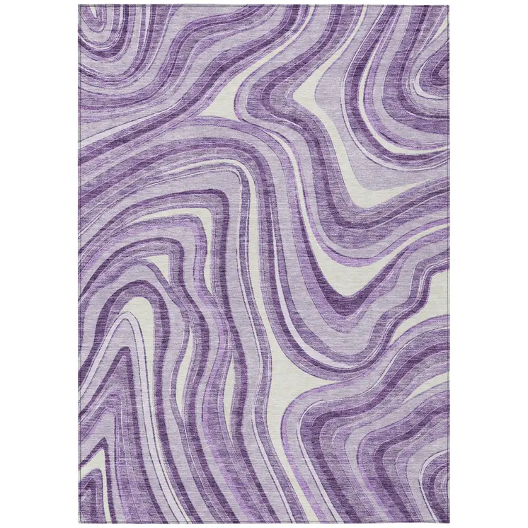 3' X 5' Lavender Purple And Ivory Abstract Washable Indoor Outdoor Area Rug