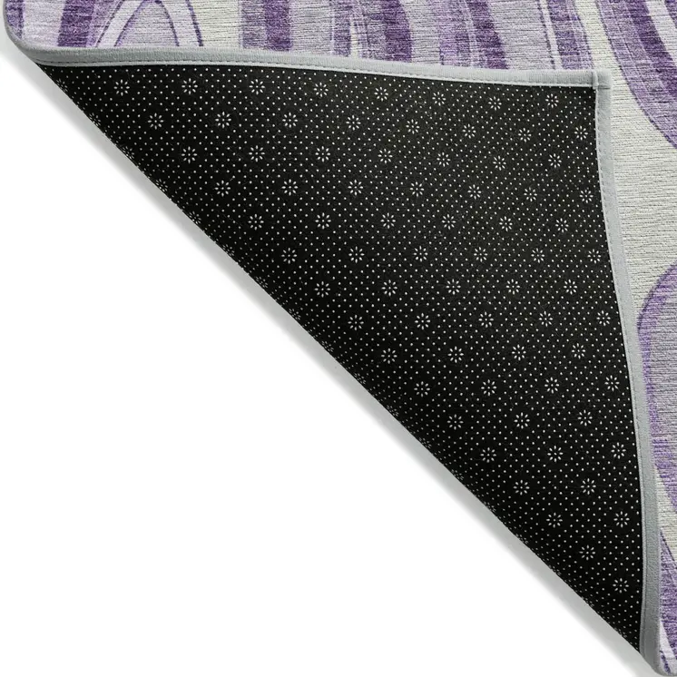 3' X 5' Lavender Purple And Ivory Abstract Washable Indoor Outdoor Area Rug