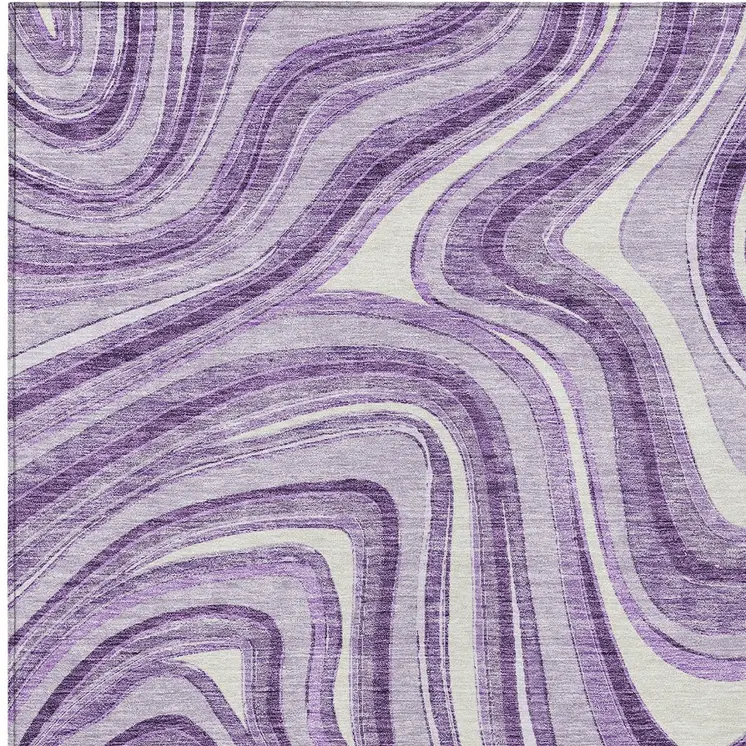 3' X 5' Lavender Purple And Ivory Abstract Washable Indoor Outdoor Area Rug