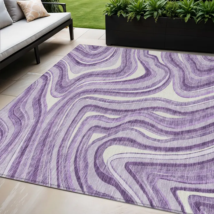 5' X 8' Lavender Purple And Ivory Abstract Washable Indoor Outdoor Area Rug