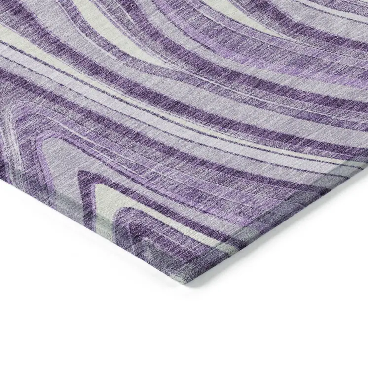 8' Lavender Purple And Ivory Round Abstract Washable Indoor Outdoor Area Rug