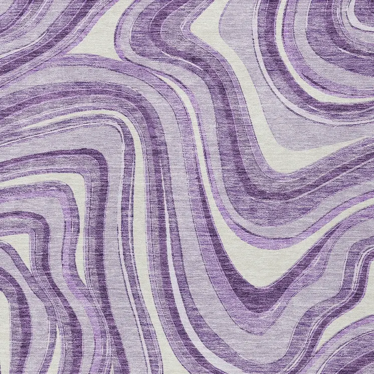 8' X 10' Lavender Purple And Ivory Abstract Washable Indoor Outdoor Area Rug