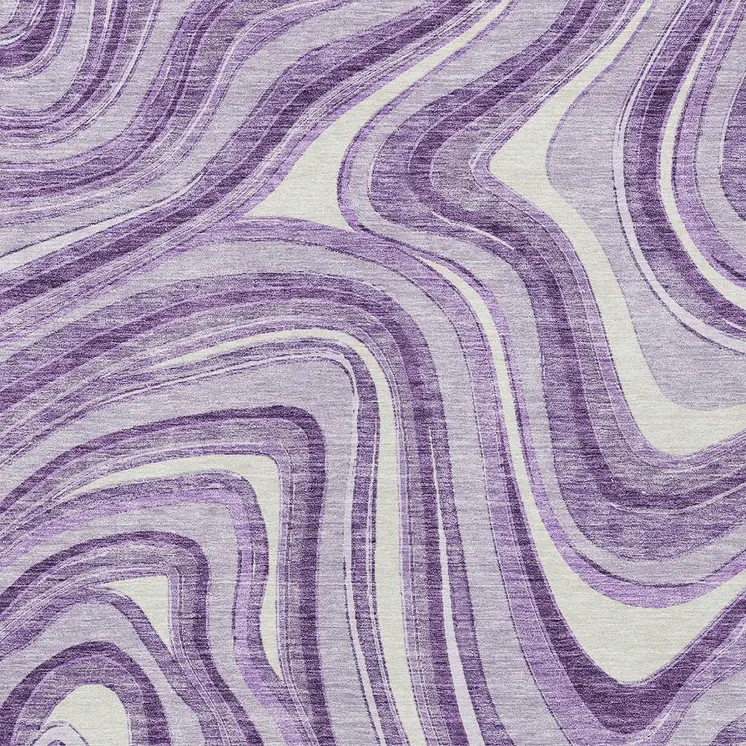 9' X 12' Lavender Purple And Ivory Abstract Washable Indoor Outdoor Area Rug