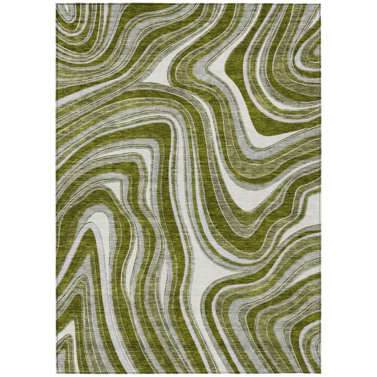 5' X 8' Olive Green Gray And Ivory Abstract Washable Indoor Outdoor Area Rug