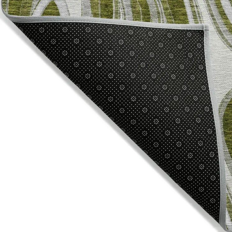 5' X 8' Olive Green Gray And Ivory Abstract Washable Indoor Outdoor Area Rug