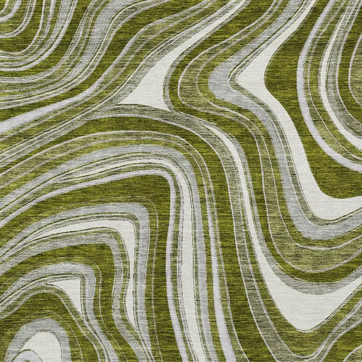 5' X 8' Olive Green Gray And Ivory Abstract Washable Indoor Outdoor Area Rug