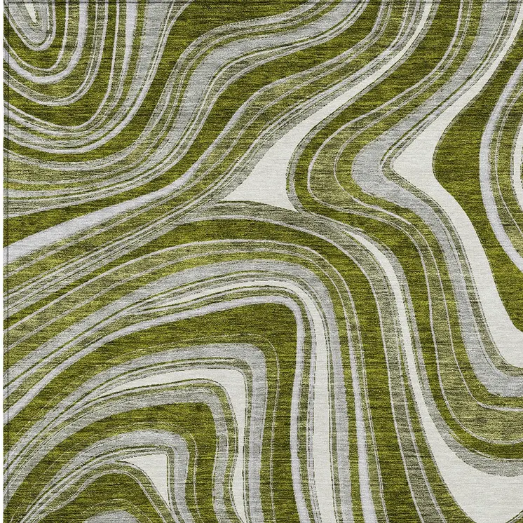 8' X 10' Olive Green Gray And Ivory Abstract Washable Indoor Outdoor Area Rug