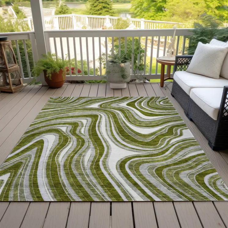 9' X 12' Olive Green Gray And Ivory Abstract Washable Indoor Outdoor Area Rug