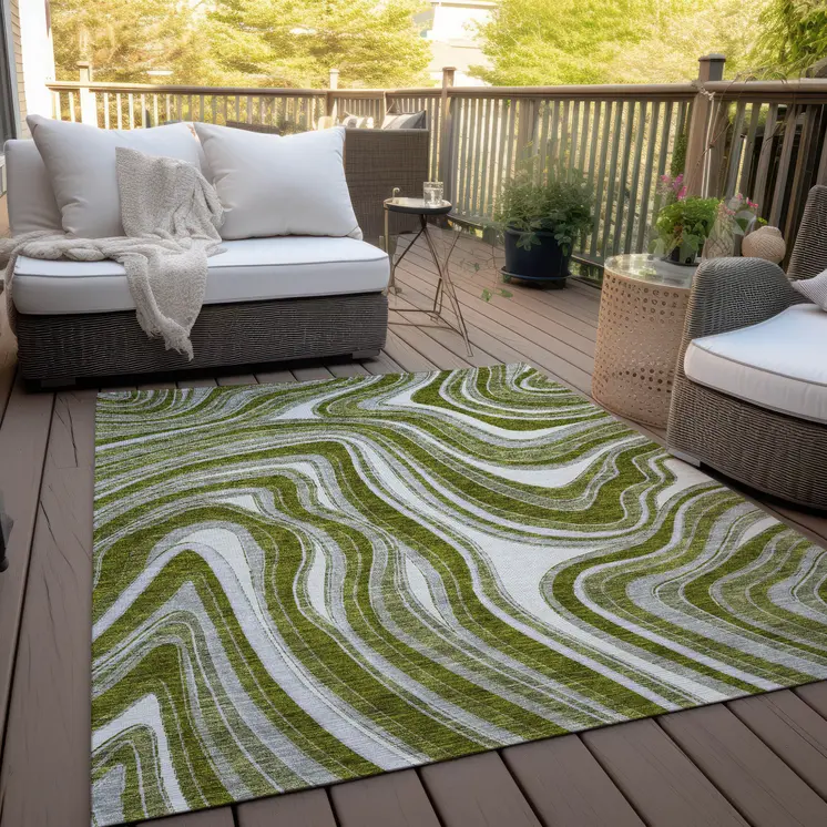 9' X 12' Olive Green Gray And Ivory Abstract Washable Indoor Outdoor Area Rug