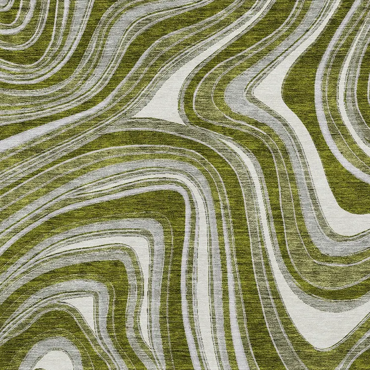 10' X 14' Olive Green Gray And Ivory Abstract Washable Indoor Outdoor Area Rug