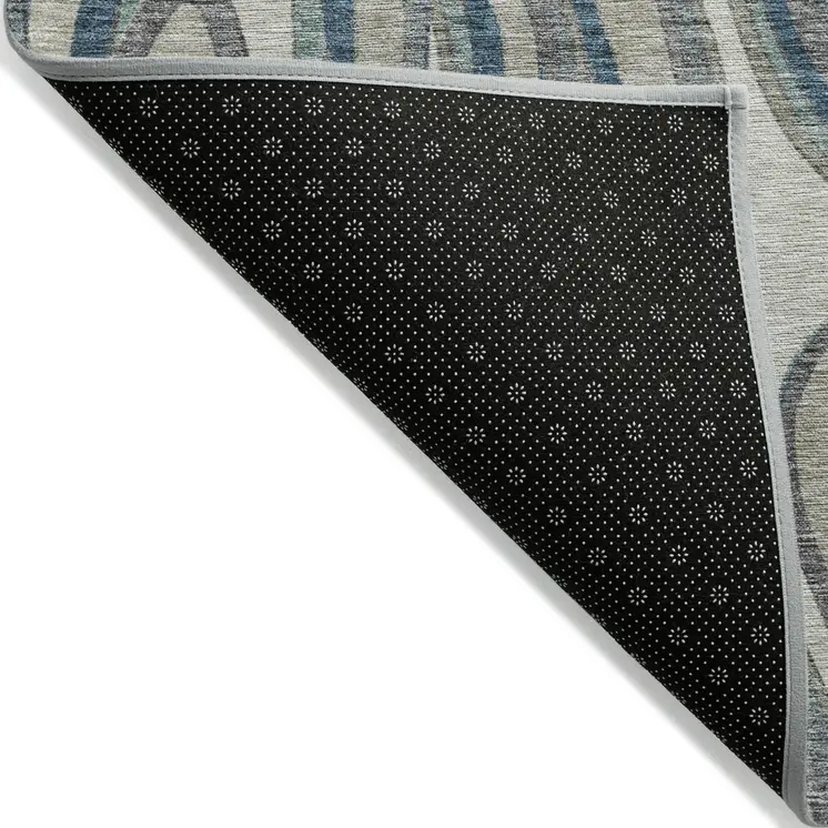 9' X 12' Teal Blue Gray And Taupe Abstract Washable Indoor Outdoor Area Rug