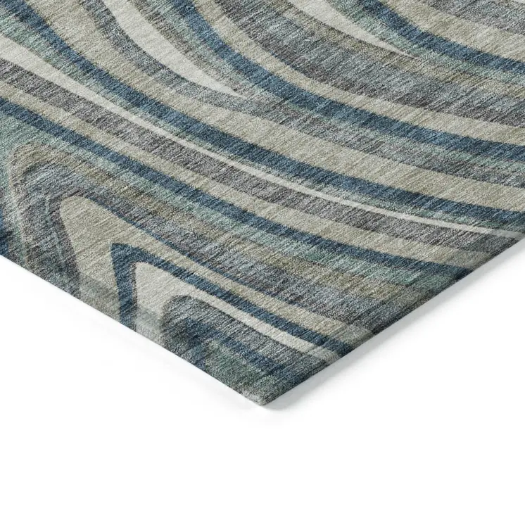 9' X 12' Teal Blue Gray And Taupe Abstract Washable Indoor Outdoor Area Rug
