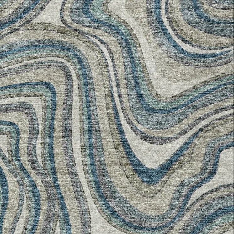 9' X 12' Teal Blue Gray And Taupe Abstract Washable Indoor Outdoor Area Rug