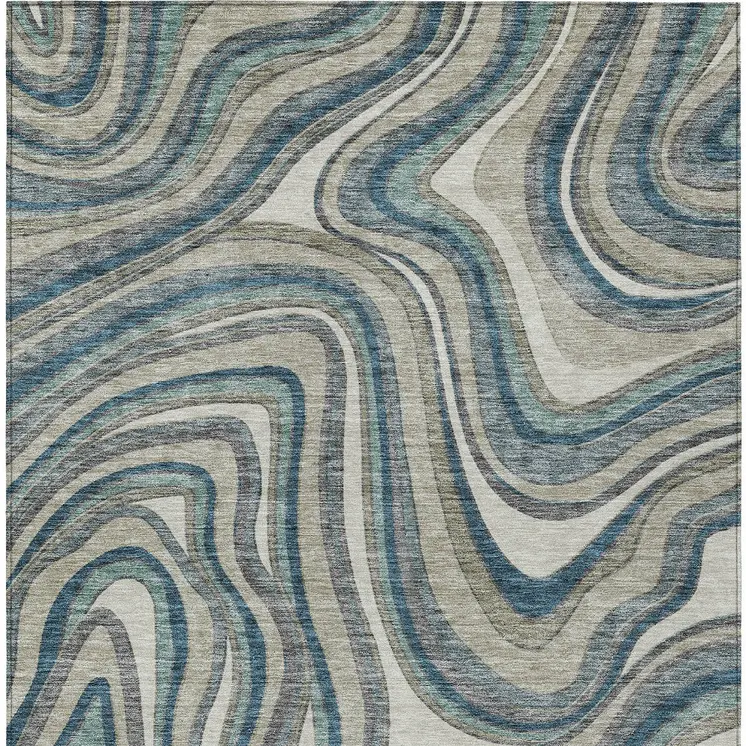10' X 14' Teal Blue Gray And Taupe Abstract Washable Indoor Outdoor Area Rug