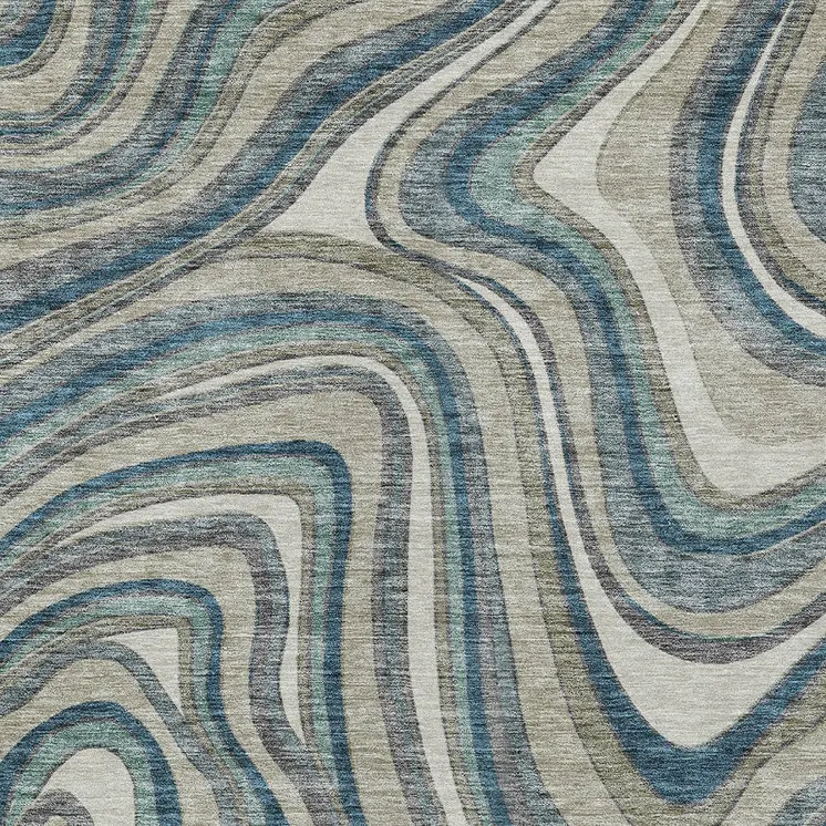 10' X 14' Teal Blue Gray And Taupe Abstract Washable Indoor Outdoor Area Rug