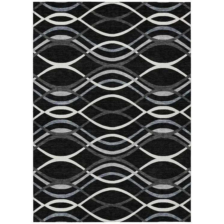 8' X 10' Black Gray And Ivory Abstract Washable Indoor Outdoor Area Rug