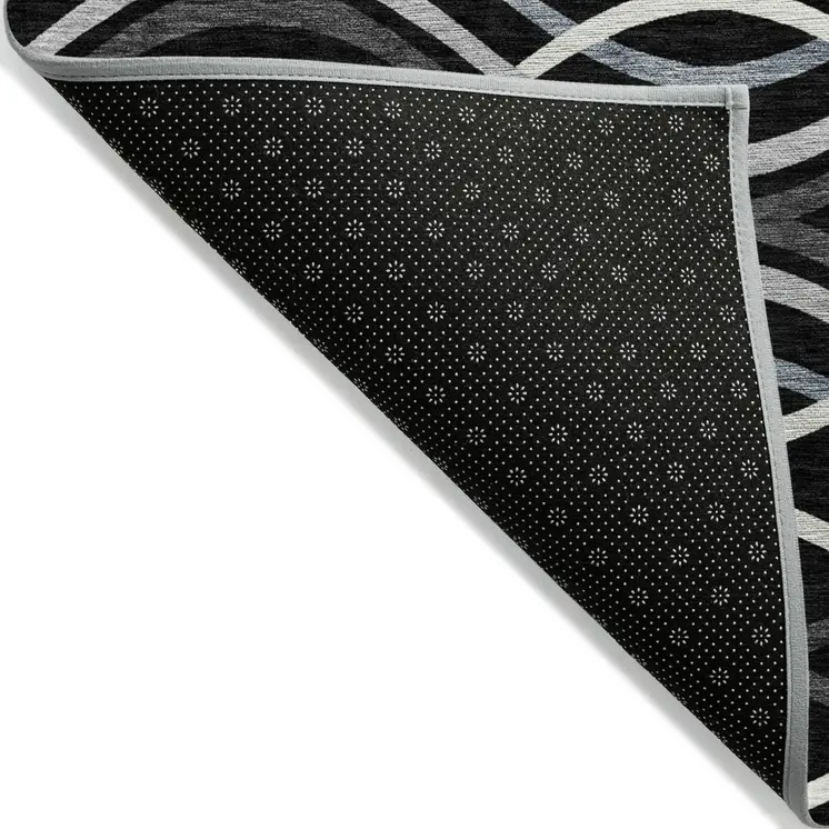 8' X 10' Black Gray And Ivory Abstract Washable Indoor Outdoor Area Rug