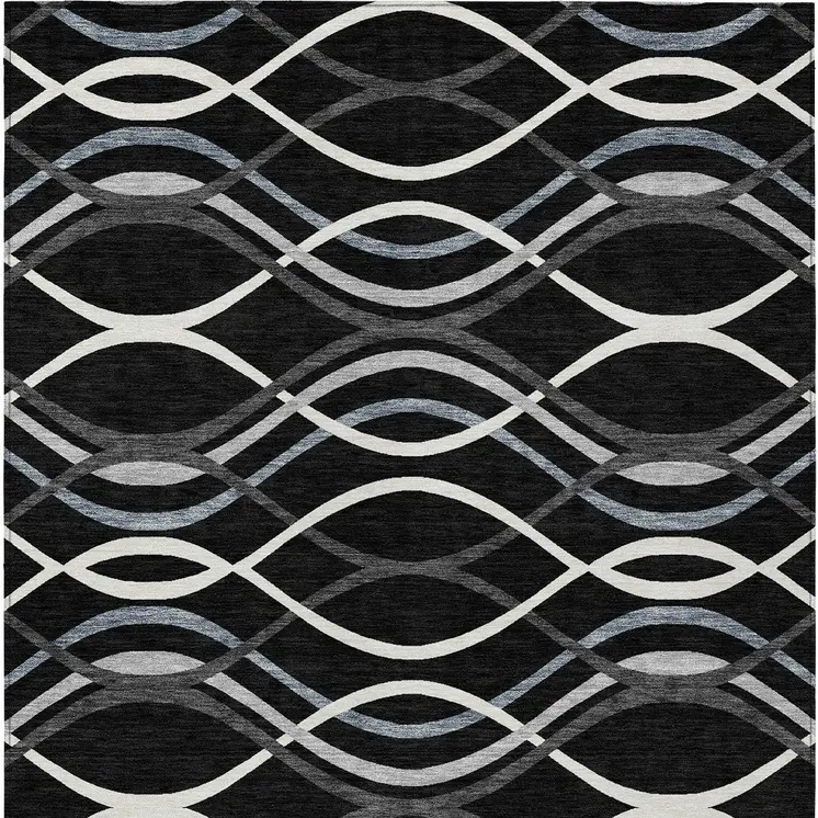 8' X 10' Black Gray And Ivory Abstract Washable Indoor Outdoor Area Rug