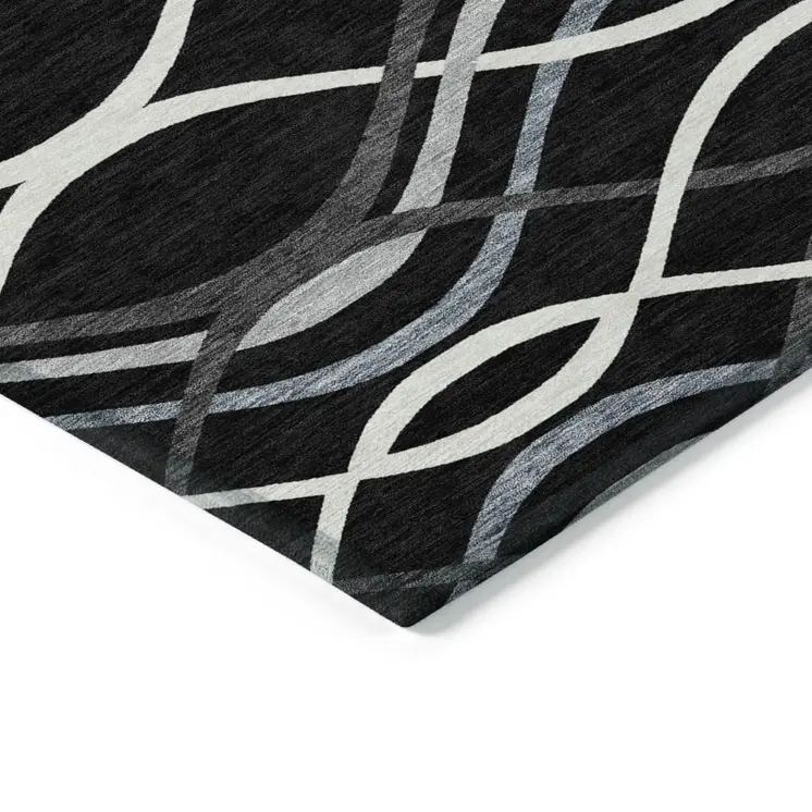 9' X 12' Black Gray And Ivory Abstract Washable Indoor Outdoor Area Rug