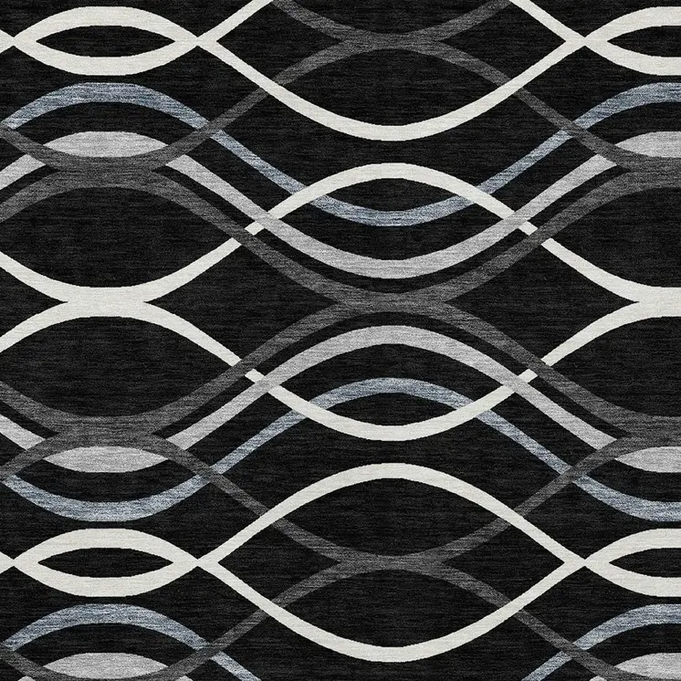 10' X 14' Black Gray And Ivory Abstract Washable Indoor Outdoor Area Rug