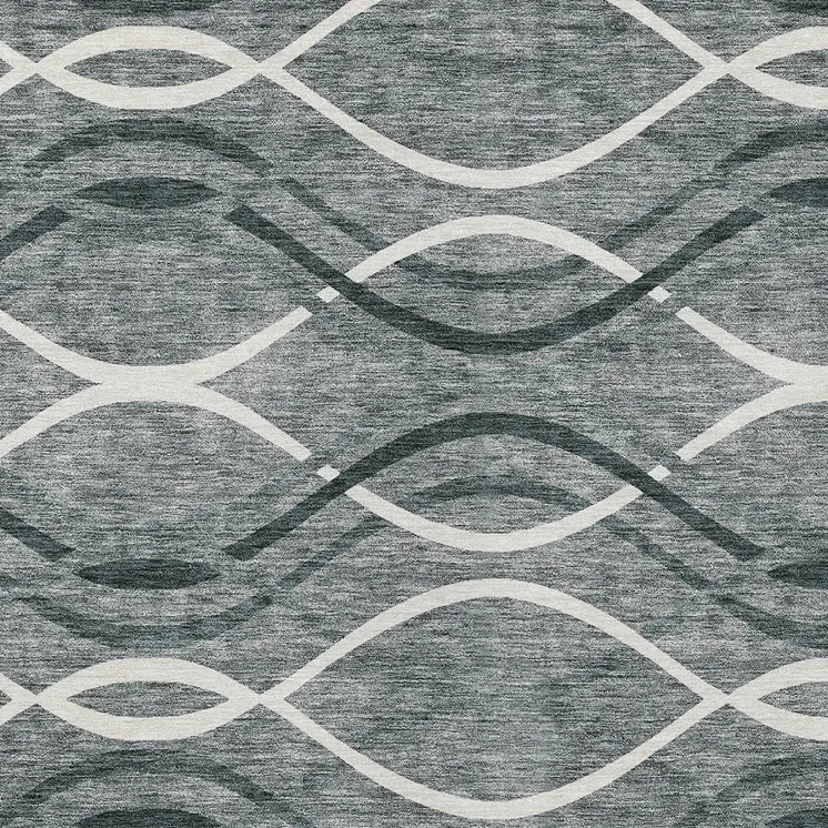 3' X 5' Gray Ivory And Charcoal Abstract Washable Indoor Outdoor Area Rug