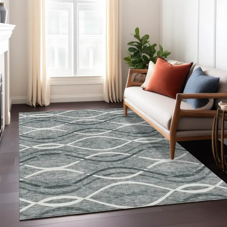 3' X 5' Gray Ivory And Charcoal Abstract Washable Indoor Outdoor Area Rug