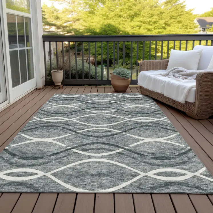 5' X 8' Gray Ivory And Charcoal Abstract Washable Indoor Outdoor Area Rug