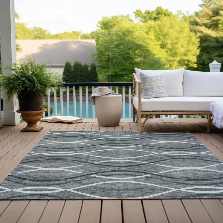 5' X 8' Gray Ivory And Charcoal Abstract Washable Indoor Outdoor Area Rug