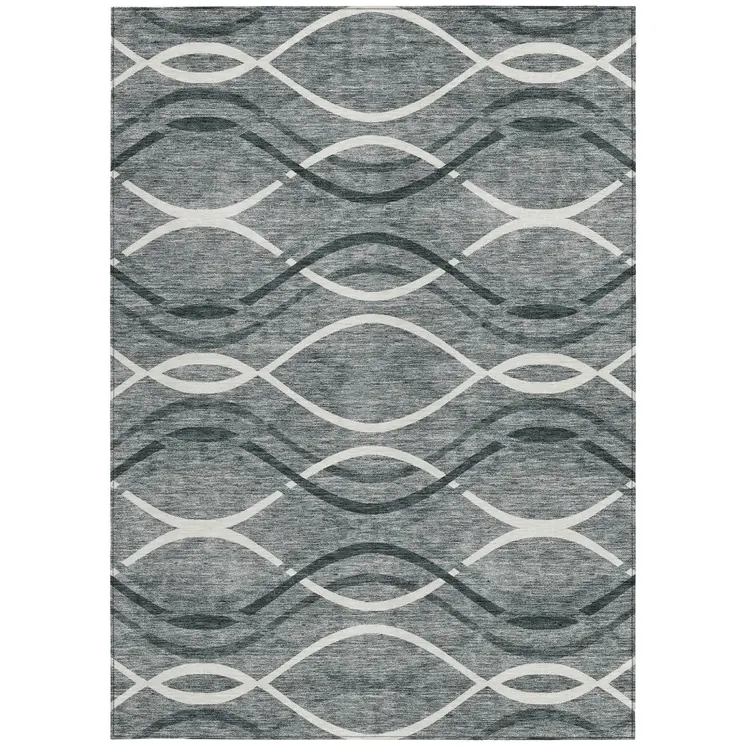 8' X 10' Gray Ivory And Charcoal Abstract Washable Indoor Outdoor Area Rug