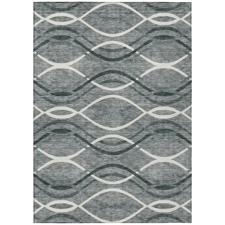 8' X 10' Gray Ivory And Charcoal Abstract Washable Indoor Outdoor Area Rug