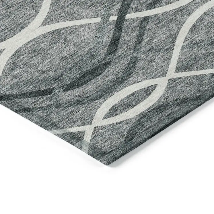 8' X 10' Gray Ivory And Charcoal Abstract Washable Indoor Outdoor Area Rug