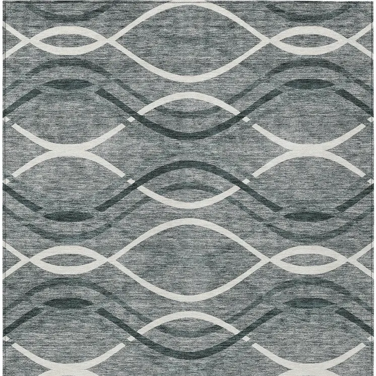 8' X 10' Gray Ivory And Charcoal Abstract Washable Indoor Outdoor Area Rug
