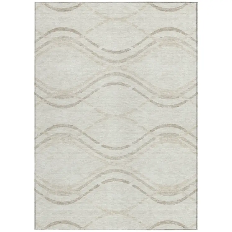 3' X 5' Ivory Beige And Taupe Abstract Washable Indoor Outdoor Area Rug