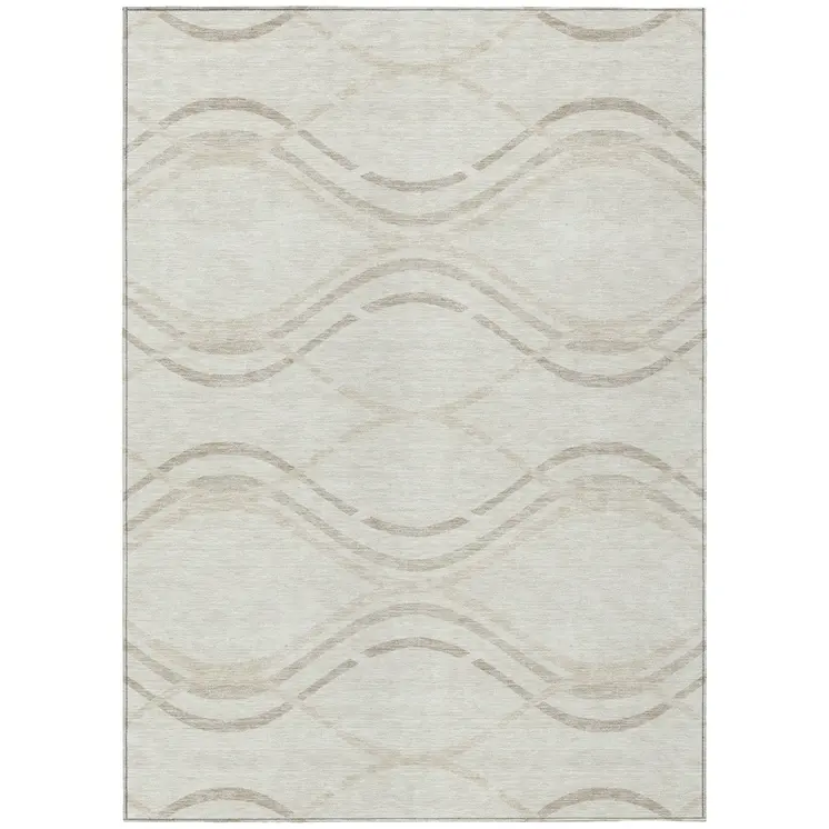 3' X 5' Ivory Beige And Taupe Abstract Washable Indoor Outdoor Area Rug