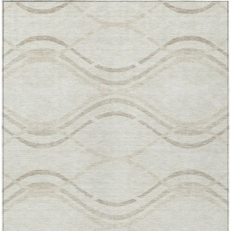 3' X 5' Ivory Beige And Taupe Abstract Washable Indoor Outdoor Area Rug