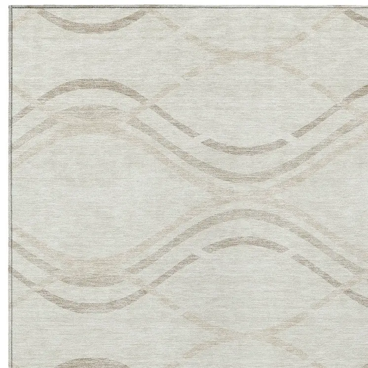 9' X 12' Ivory Beige And Taupe Abstract Washable Indoor Outdoor Area Rug