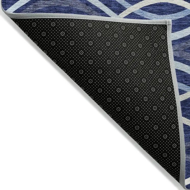 3' X 5' Navy Blue And Denim Blue Abstract Washable Indoor Outdoor Area Rug