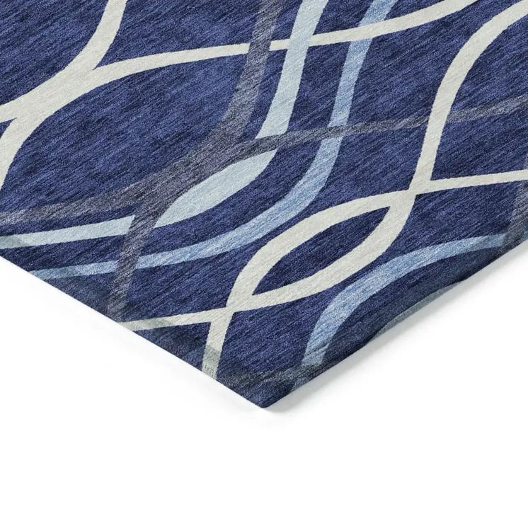 3' X 5' Navy Blue And Denim Blue Abstract Washable Indoor Outdoor Area Rug