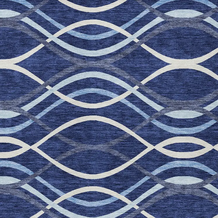 5' X 8' Navy Blue And Denim Blue Abstract Washable Indoor Outdoor Area Rug