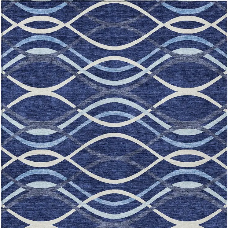 9' X 12' Navy Blue And Denim Blue Abstract Washable Indoor Outdoor Area Rug