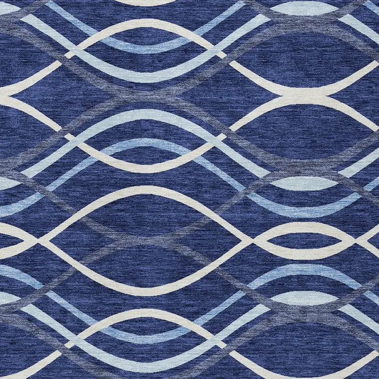 10' X 14' Navy Blue And Denim Blue Abstract Washable Indoor Outdoor Area Rug