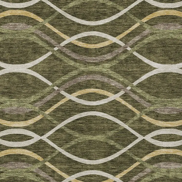 3' X 5' Olive Green Fern Green And Ivory Abstract Washable Indoor Outdoor Area Rug