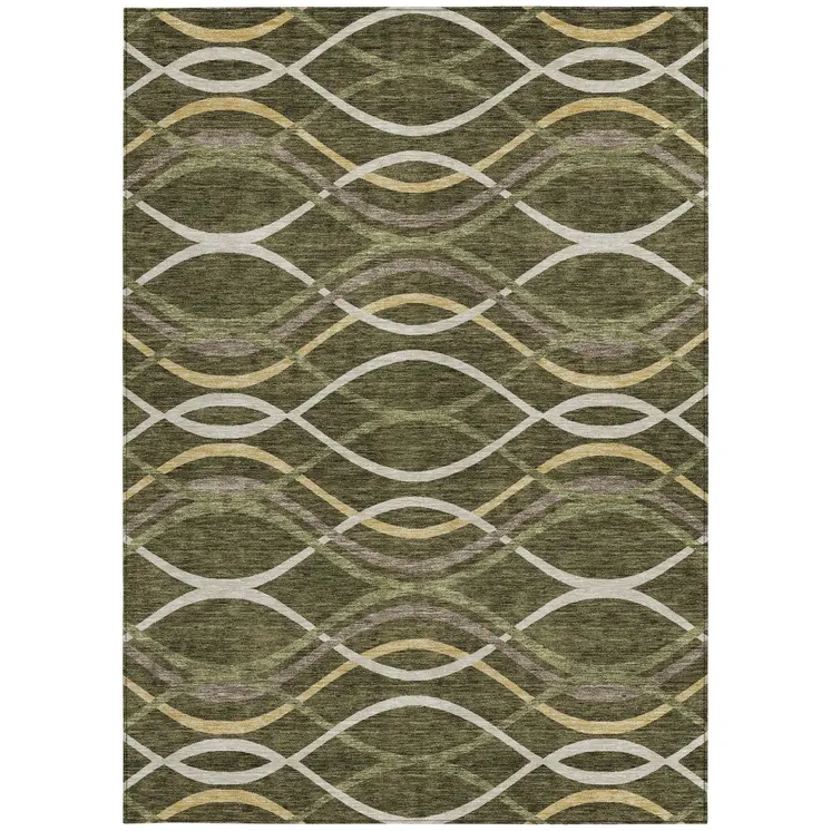5' X 8' Olive Green Fern Green And Ivory Abstract Washable Indoor Outdoor Area Rug