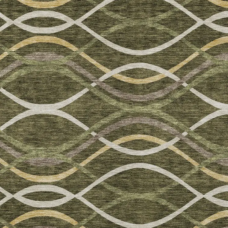 8' X 10' Olive Green Fern Green And Ivory Abstract Washable Indoor Outdoor Area Rug