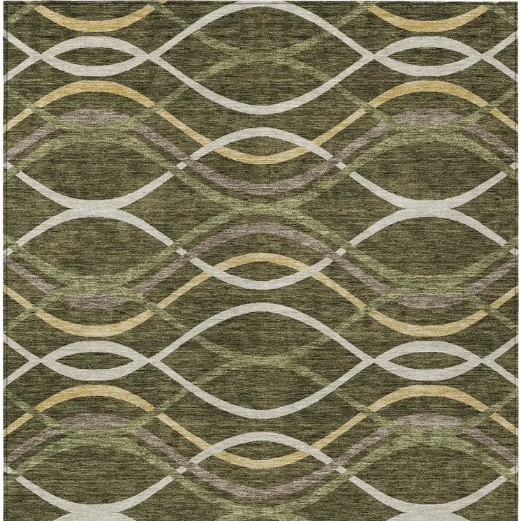 10' X 14' Olive Green Fern Green And Ivory Abstract Washable Indoor Outdoor Area Rug
