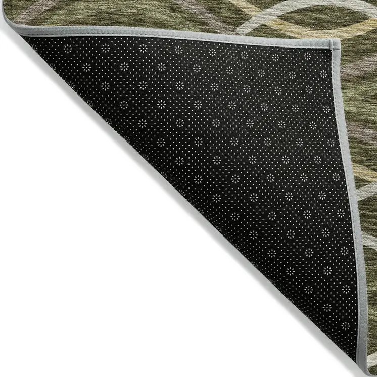 10' X 14' Olive Green Fern Green And Ivory Abstract Washable Indoor Outdoor Area Rug