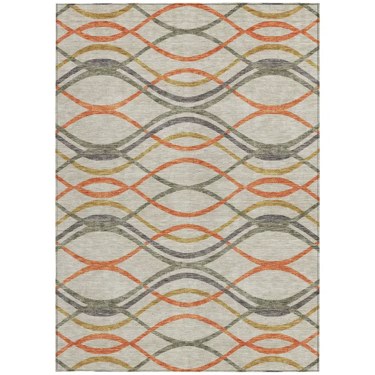 3' X 5' Orange Ivory And Gray Abstract Washable Indoor Outdoor Area Rug