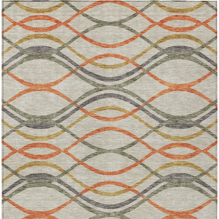 5' X 8' Orange Ivory And Gray Abstract Washable Indoor Outdoor Area Rug