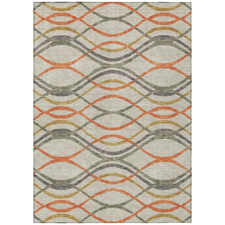 5' X 8' Orange Ivory And Gray Abstract Washable Indoor Outdoor Area Rug
