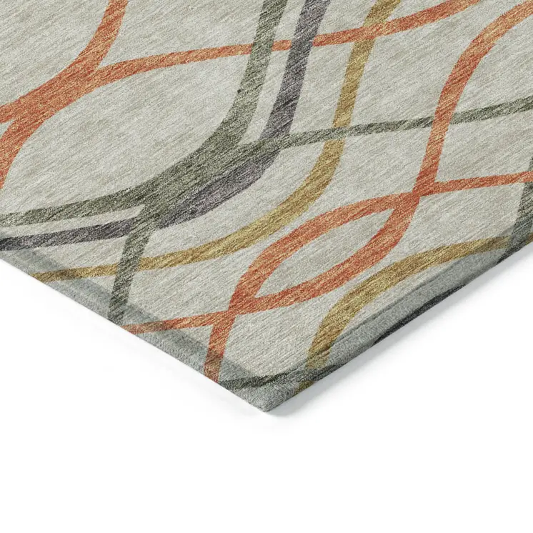 5' X 8' Orange Ivory And Gray Abstract Washable Indoor Outdoor Area Rug